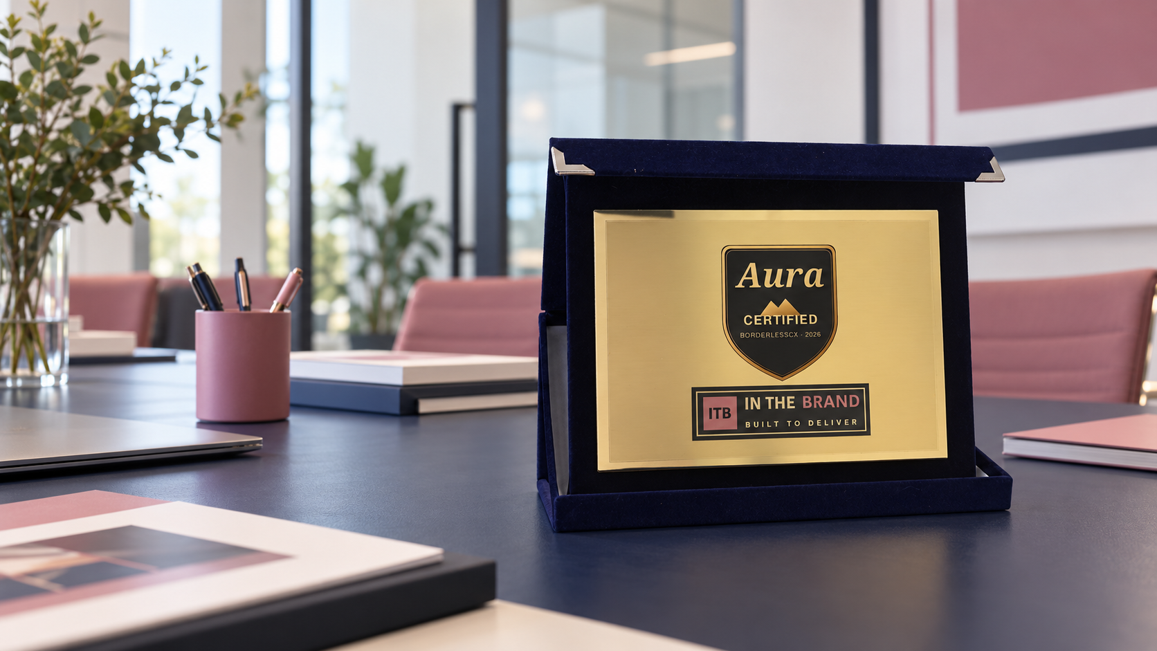 Aura Certification award on office desk